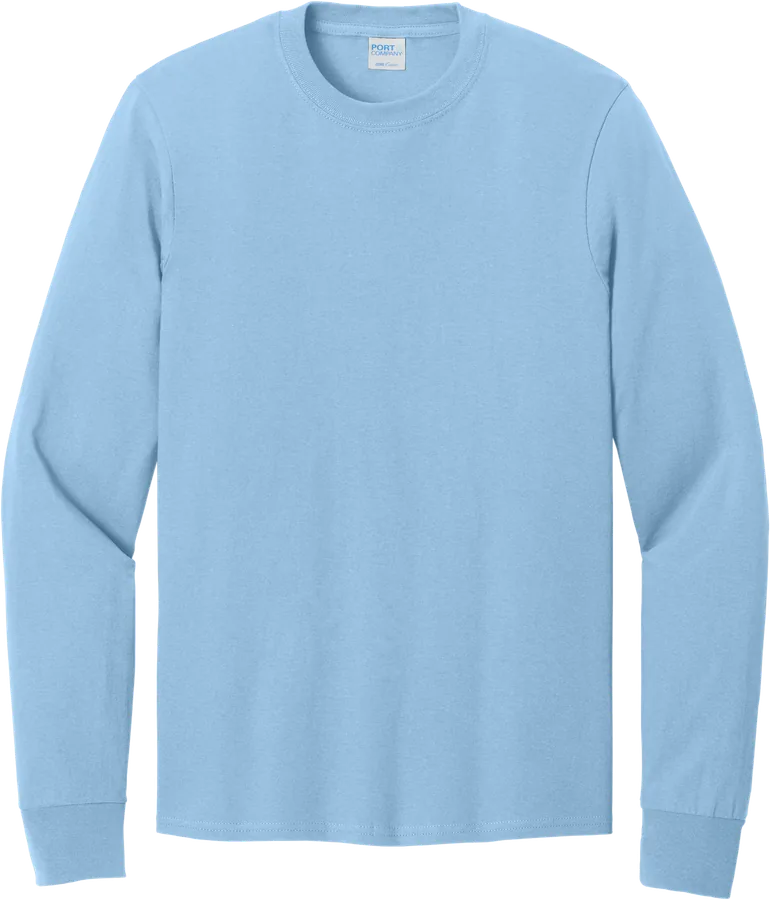Long-sleeve tee, light blue.