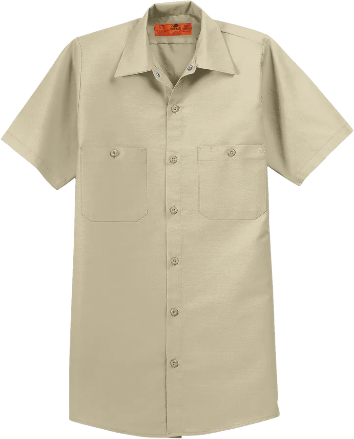 Short-sleeve work shirt, light tan.