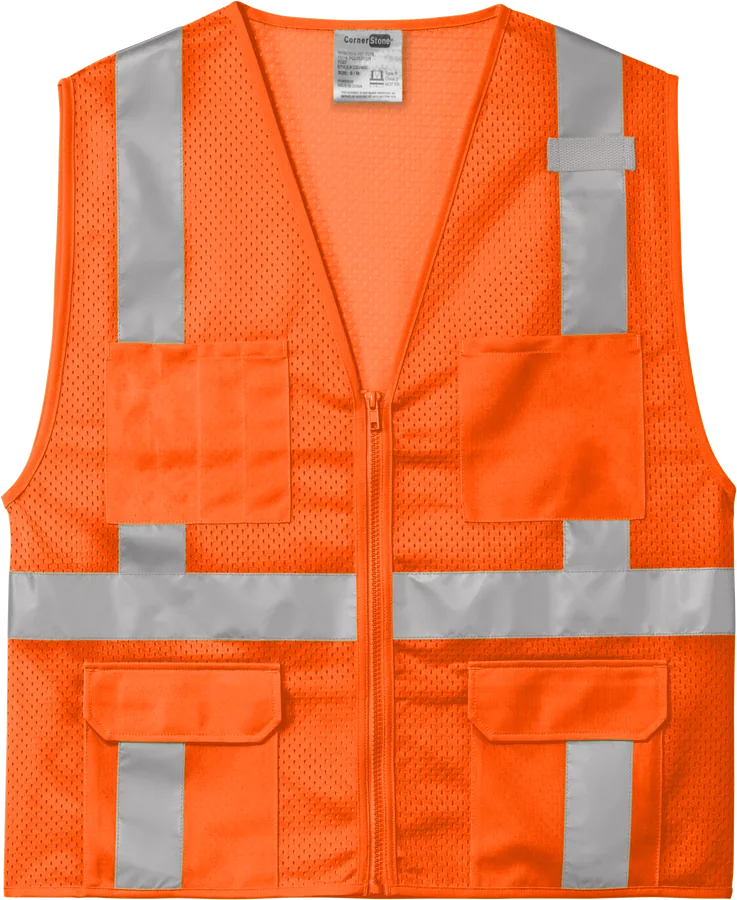 Safety vest, safety orange.