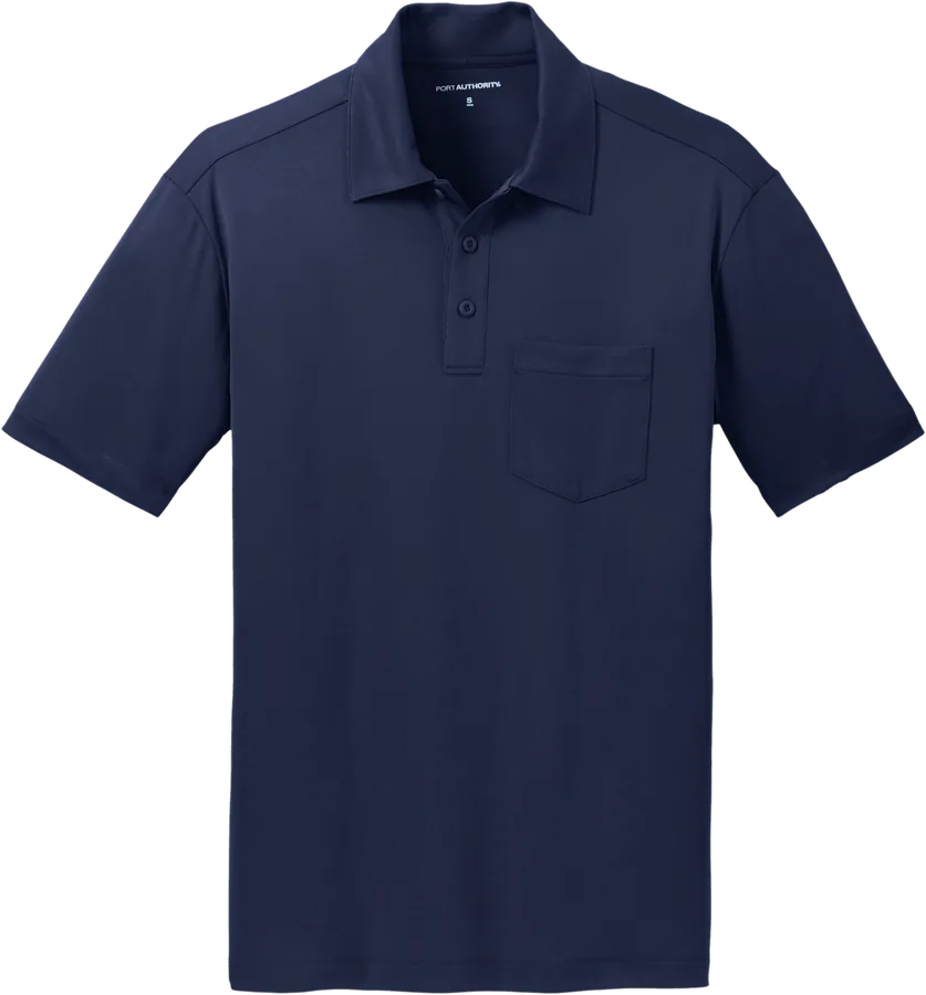 Moisture-wicking pocket polo, navy.
