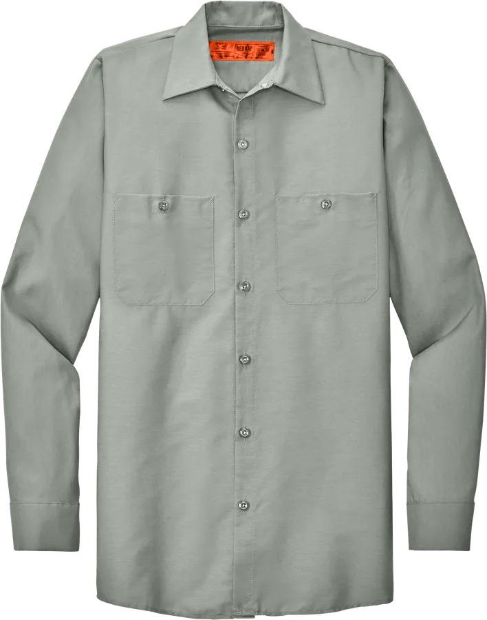 Long-sleeve work shirt, light grey.